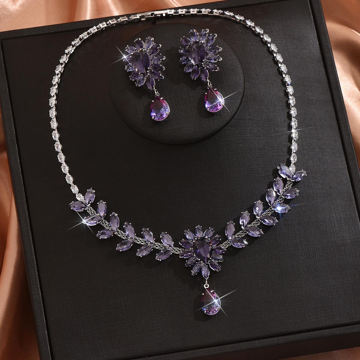 

3 шт. Женский модный цирконовый набор: ожерелье с цветком и каплей воды, серьги, цирконовый набор, подарок для вечеринки, фестиваля