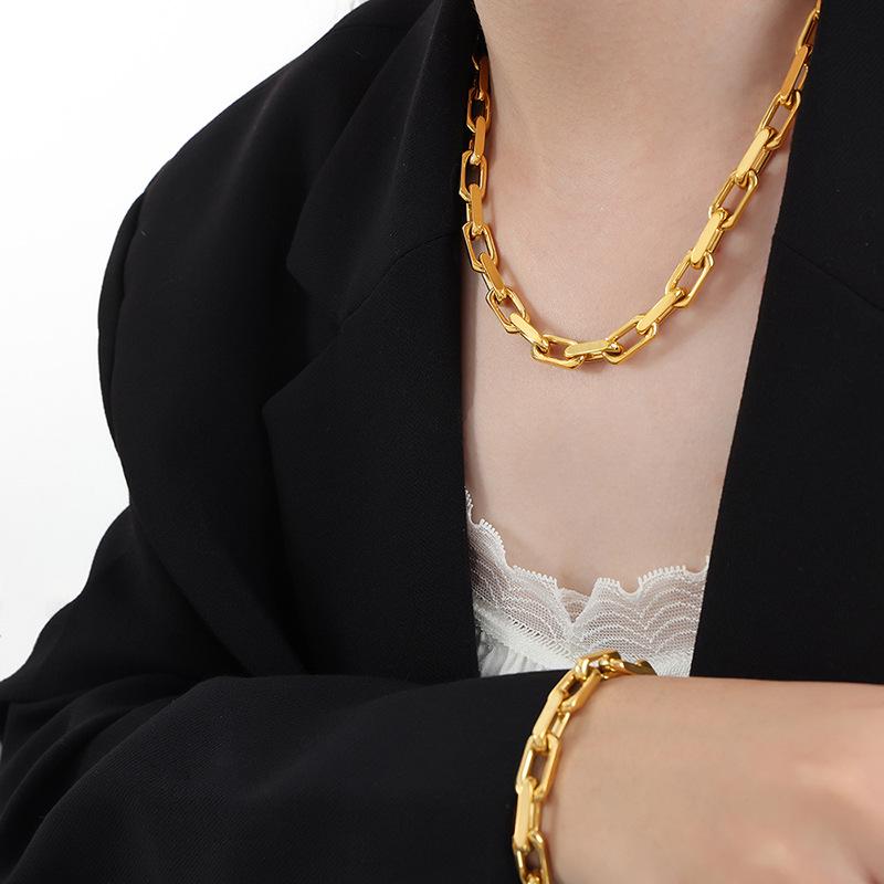 Cuban Chunky Chain Hip Hop Necklace & Bracelet In Titanium & Stainless Steel with 18k Gold, Versatile Unisex Jewelry