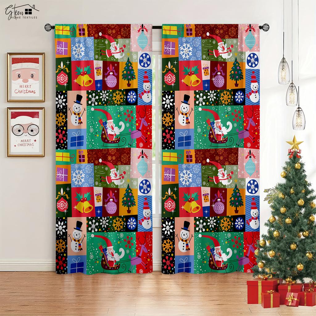 Weihnachten 3D-gedruckte Vorhänge Weihnachtsbaum Geschenk Wohnzimmer Schlafzimmer Kinderzimmer Neujahr Feiertagsdekoration Vorhänge 2 Stück