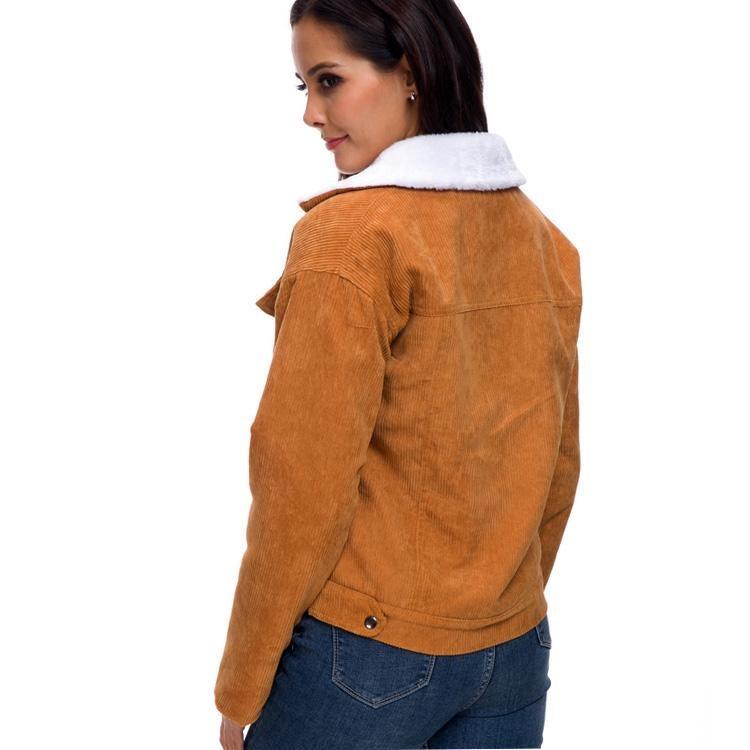 Women Winter Coat Thick Faux Fur Lined Parka Corduroy Bomber Jacket Cute Outwear Jackets