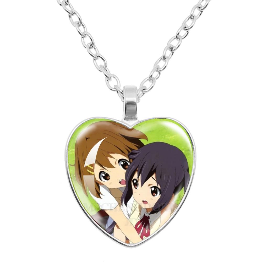 K-ON! Anime Heart Shape Pendant Necklace - Hirasawa Yui Mio Ritsu Tsumugi Azusa Characters Jewelry Gift for Fans
