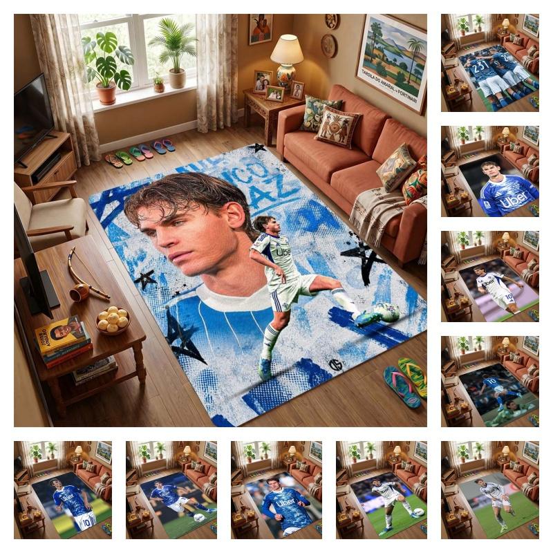 Tappeto Antiscivolo Logo Onda d'Acqua Pennellata Blu Bianca Como 1907 Football Club Tappeto Area Tappeto Lavabile Decorazione Soggiorno Camera da Letto Tappeto per Tifosi Sportivi