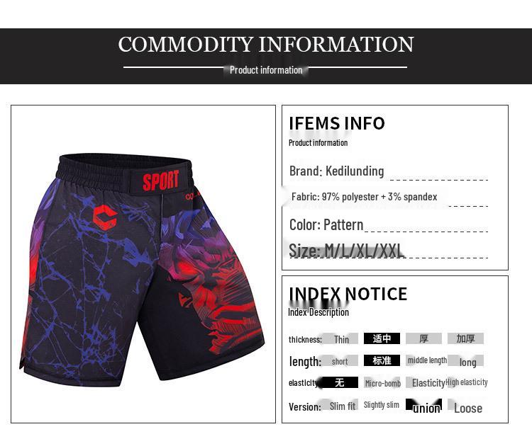 Men's Digital Print Fight Training Shorts for Gym, Jiu-Jitsu, and Sanda