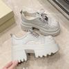 Fashion 9.5CM Spring Women Bling High Heels New 2025 Platform Casual Walking Shoes Non-slip Wedges Leather Chunky Sneakers Lace-up Pumps