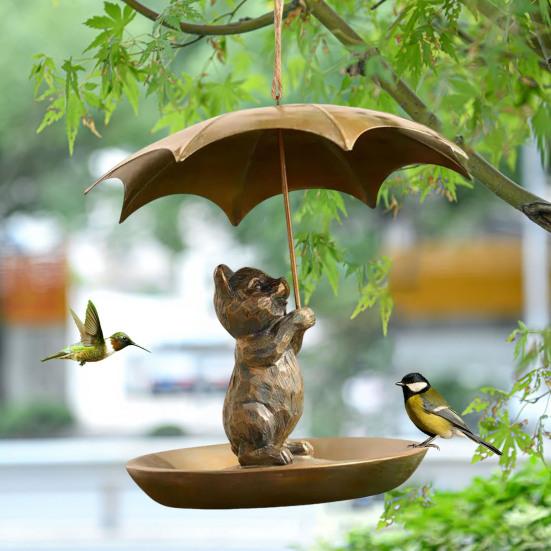 Animal Hummingbird Feeder with Umbrella Squirrel/Cat/Dog Holding Umbrella Birds Feeder Metal Hummingbird