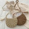 Half-round Straw Weave Bag Handmade Women's Crossbody Bag Trendy Woven Shoulder Bag  Beach