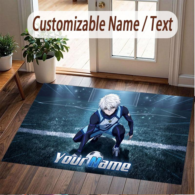 Custom Name Crystal Velvet Rug,Blue Lock Comfortable Anti Slip Floor Mat For Room Decoration