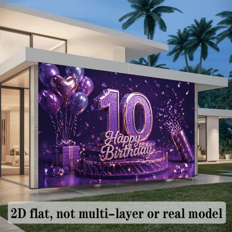 2D Glücklicher 10. Geburtstag Kulisse Lila Glitzer Foto Hintergrundtuch für Mädchenparty