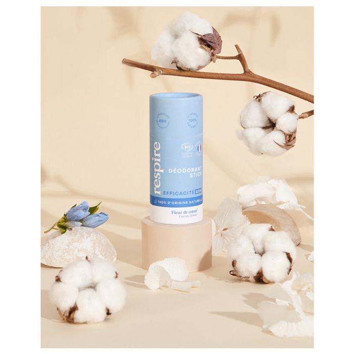 Déodorant Stick - Respire - Fleur de Coton - 50 Grammes - Efficacité 48h - Certifié Bio