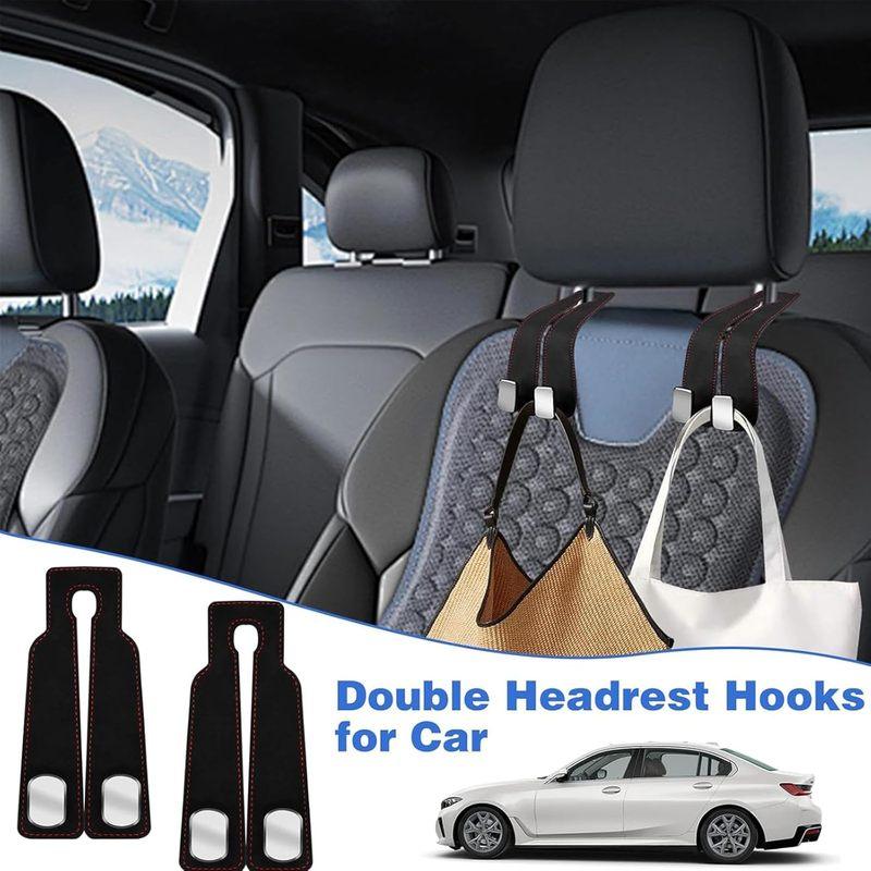 2 Pcs Car Headrest Hooks, 360° Rotating Leather Car Seat Hook Easy to tall Car Purse Holder Multifunctional Car Seat Hangers