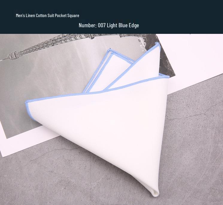 British Men's Formal White Linen-Cotton Pocket Square Handkerchief - Gray Check Design.