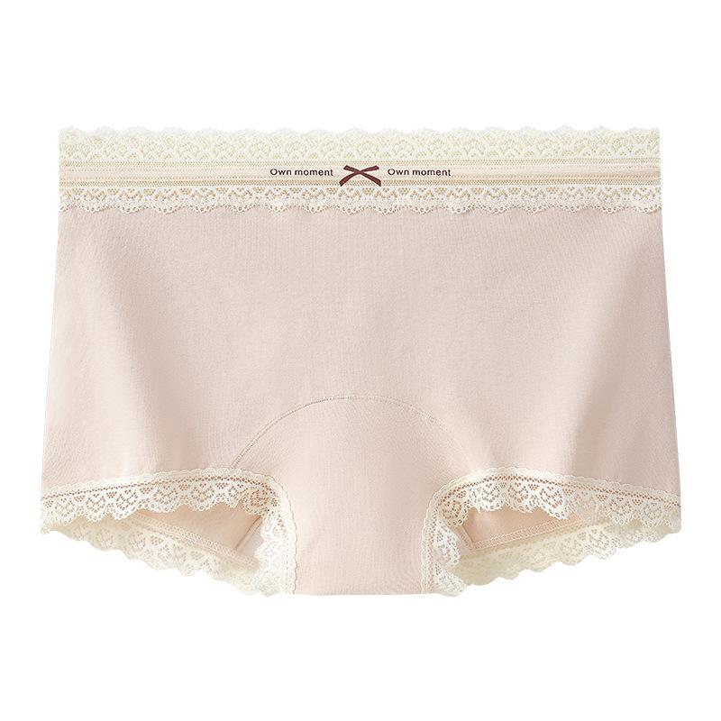 Ladies Spring and Autumn Vintage Lace Edge Cotton Skin Friendly Hip Breathable Mid Waist Flat Angle Briefs