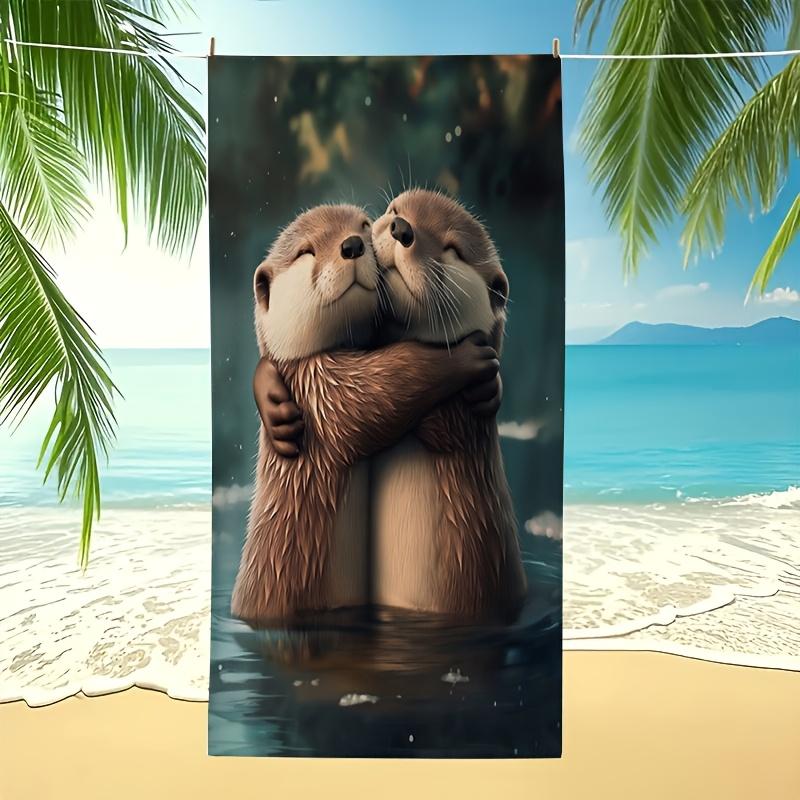 Jmg Household Supplies Cute Otter Beach Towel - Hugging Couple Design, Animal Lover Gift, Ocean Vibes, Quick Dry, Multiple Sizes