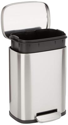 Amazon Basics 5L (5 Liter) Mülleimer mit Soft-Close, Leisem Deckel, Pedal, Edelstahl, Stilvoll, Rechteckig, Silber