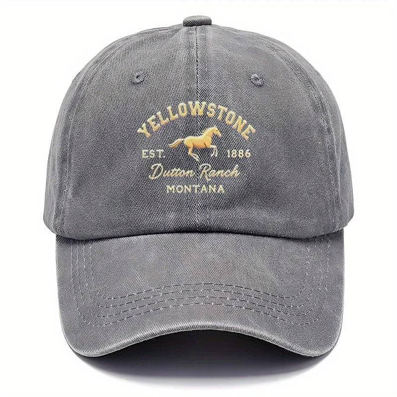 Vintage Yellowstone Cap pc YELLOWSTONE Vintage Baseball Cap Unisex Soft Top Hat with Distressed Washed Look Black with Gol