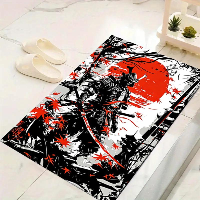 1Pc Samurai Warrior Sunset Rug, Office Carpet Indoor Outdoor Doormat, Non-Slip Soft, Living Room, Christmas Halloween Gift. Em9283