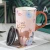 Creative Cartoon Ceramic Cup Large Capacity Drinking Cup with Lid Home Office Coffee Cup High Value Couple Mug