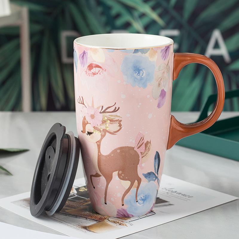Creative Cartoon Ceramic Cup Large Capacity Drinking Cup with Lid Home Office Coffee Cup High value Couple Mug