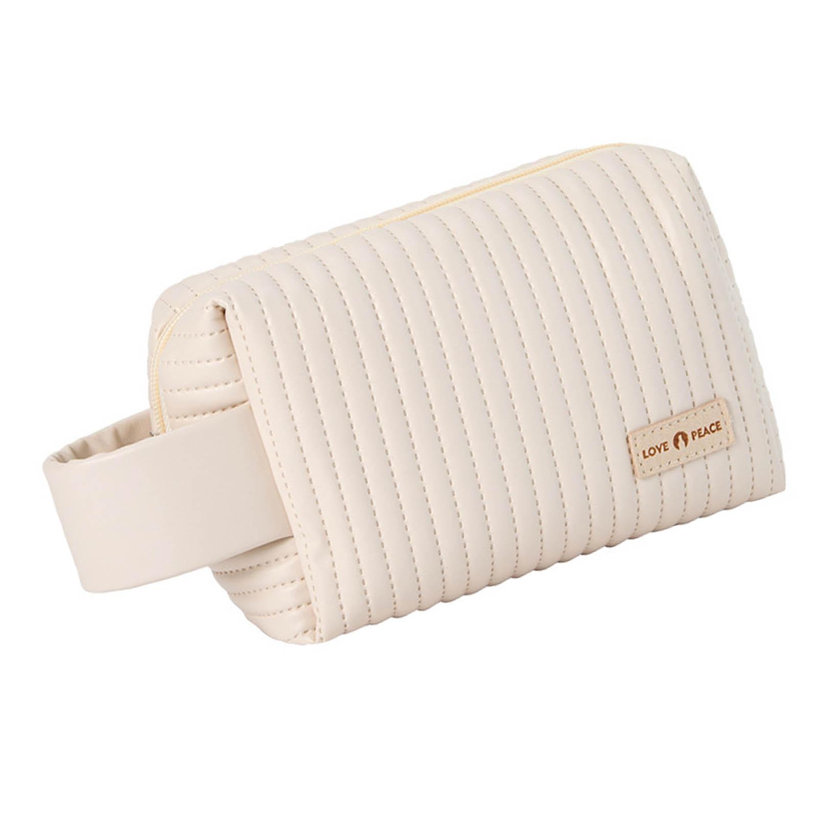 

Makeup Cosmetic Bags with Handle Zipper Large Capacity Soft PU Leather Portable Travel Toiletry Bag Beige бежевый