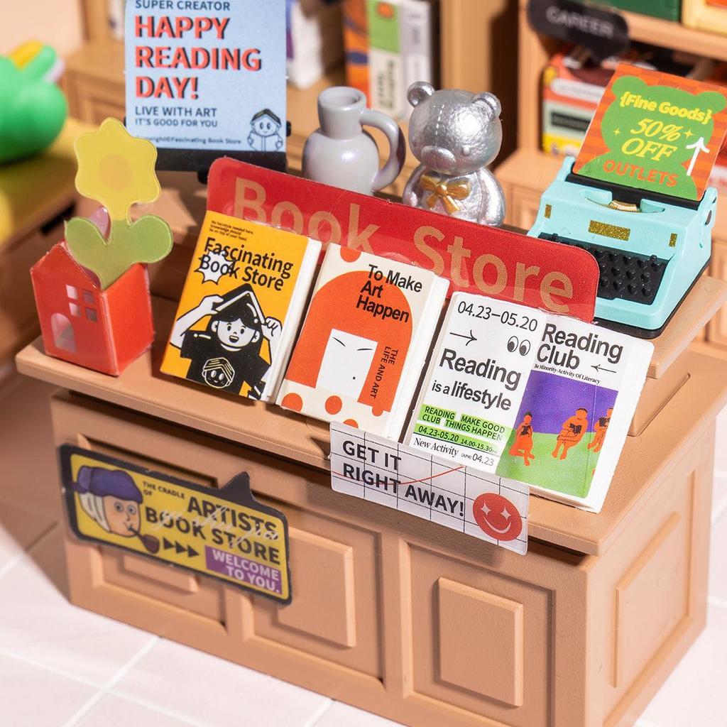 Rolife Super Creator Fascinating Book Store DIY Miniature House Kit DW004
