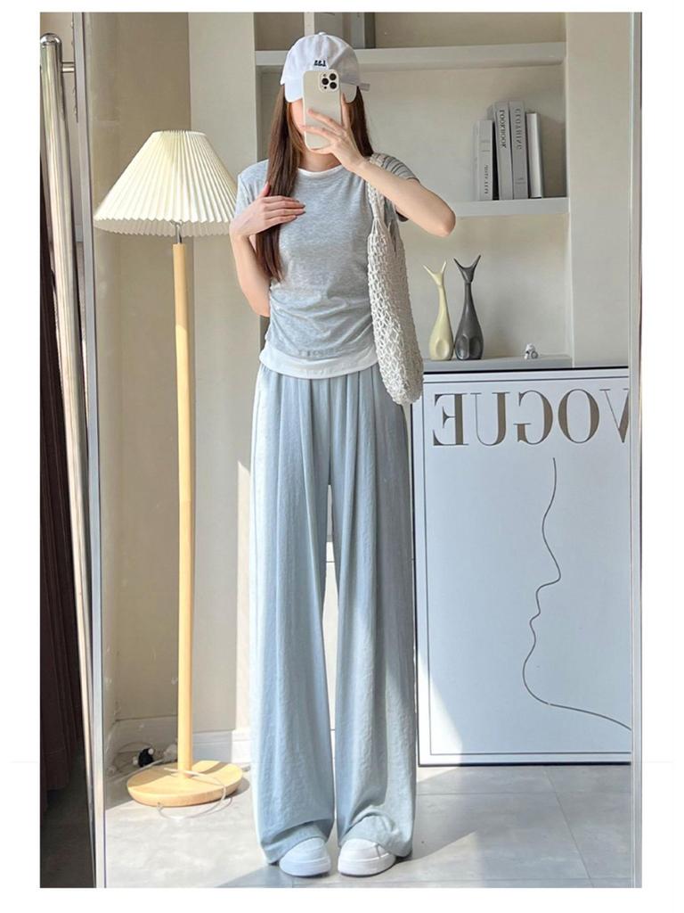 Women's Ice Silk White Wide-Leg Pants - Summer 2025 Collection