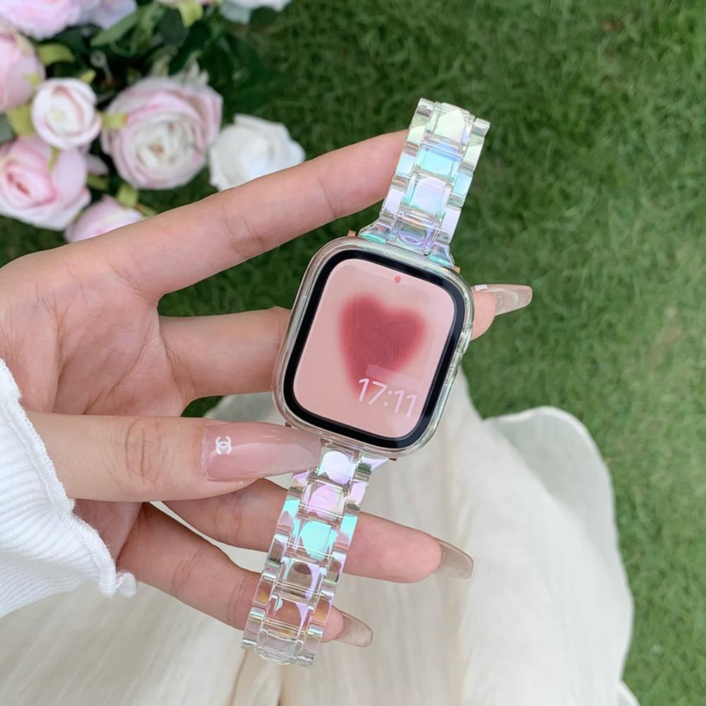 Laser Transparent Acrylic Strap for Apple Watch Band 42mm 46 41 38 45 44 49 40mm Women Bracelet for iWatch Series 10 9 8 7 6 5
