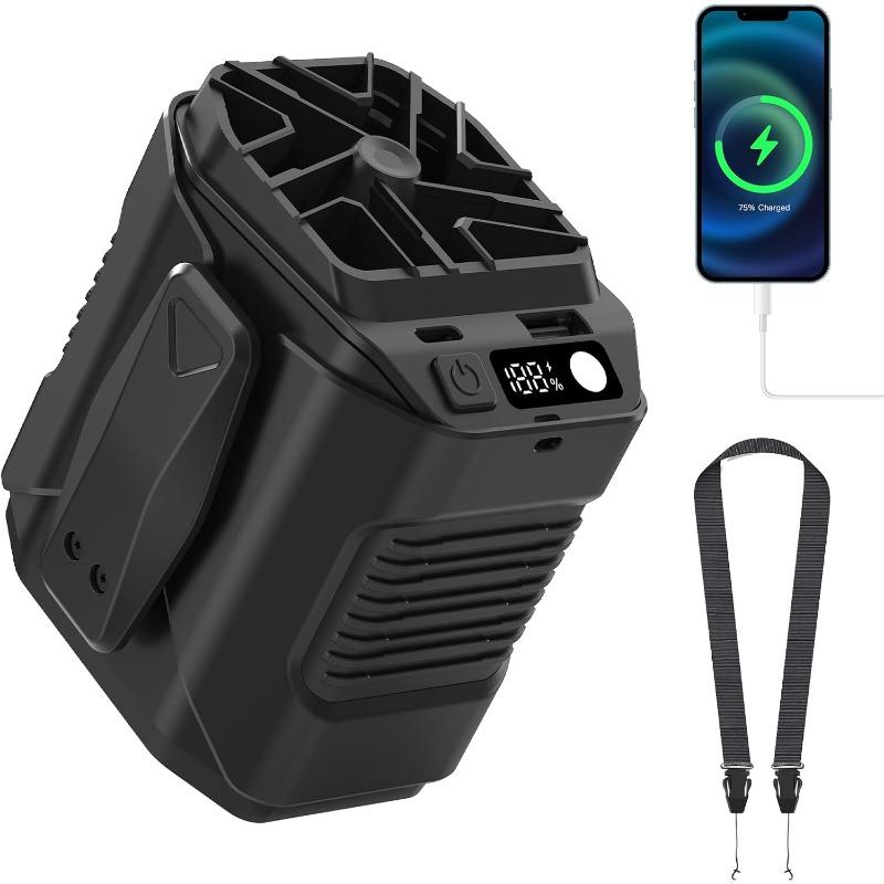 Portable Waist Fan 10000mAh with Power Bank LED Lighting Hanging Neck Fan 5 Speed Strong Airflow Cooling Fan for Outdoor Working