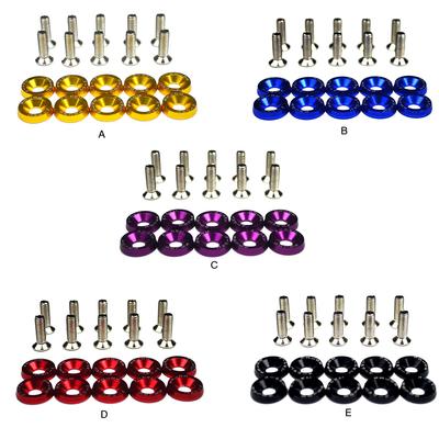 Tornillo de arandela para guardabarros de coche, tornillo de arandela cóncava de colores, kit de decoración para minimotor, arandela de parachoques de aluminio
