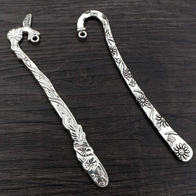 5pcs Vintage DIY Bookmark Charms Flower Antique Silver Plated Zinc Alloy Charms Pendant for Bookmarks Metal Jewelry Accessories