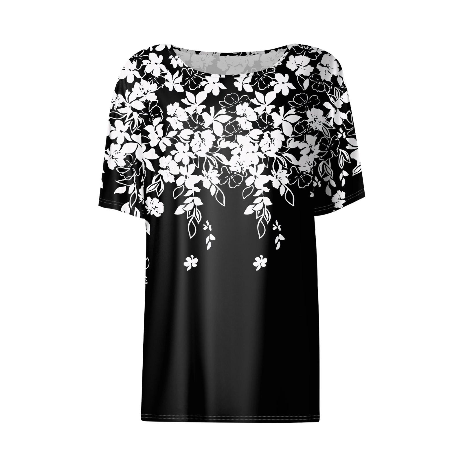 

Жіноча модна повсякденна футболка з квітковим принтом і круглим вирізом з короткими рукавами XXXL синій