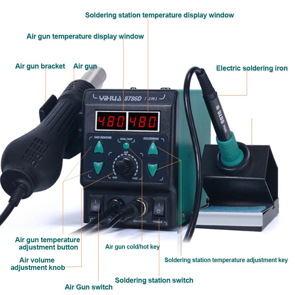 YIHUA 8786D-I Soldering Iron Hot Air Station BGA Rework Station Phone Repair SMD Solder Tool Welding Station