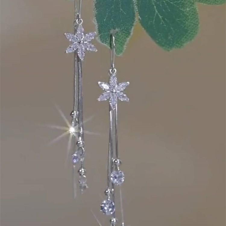 Exquisite Zircon Flower Long Tassel Earrings - Elegant and Versatile Accessories for Women
