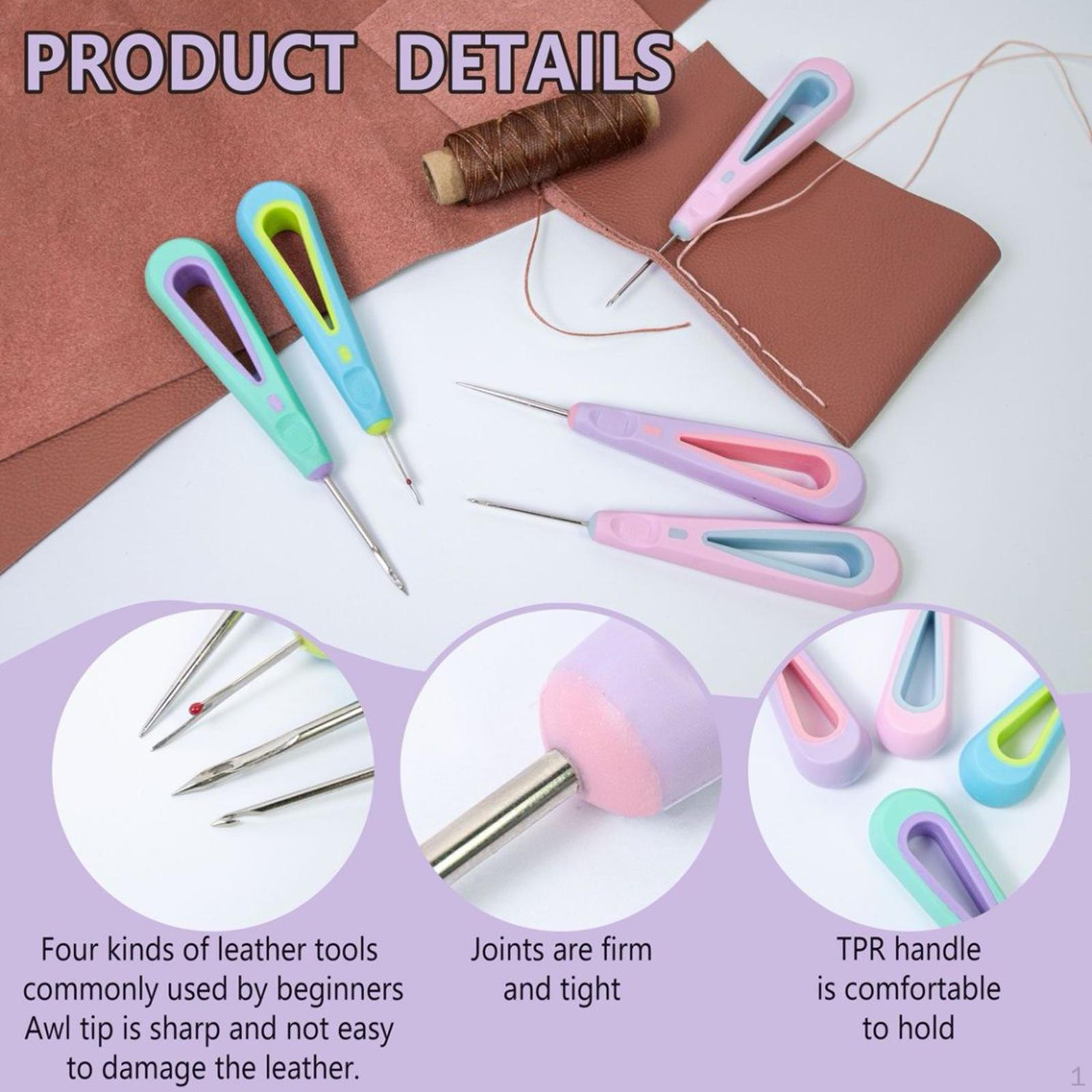 

4Pcs Leather Sewing Awl with Seam Ripper Ergonomic Scratching Hand Tools Set Eyelet