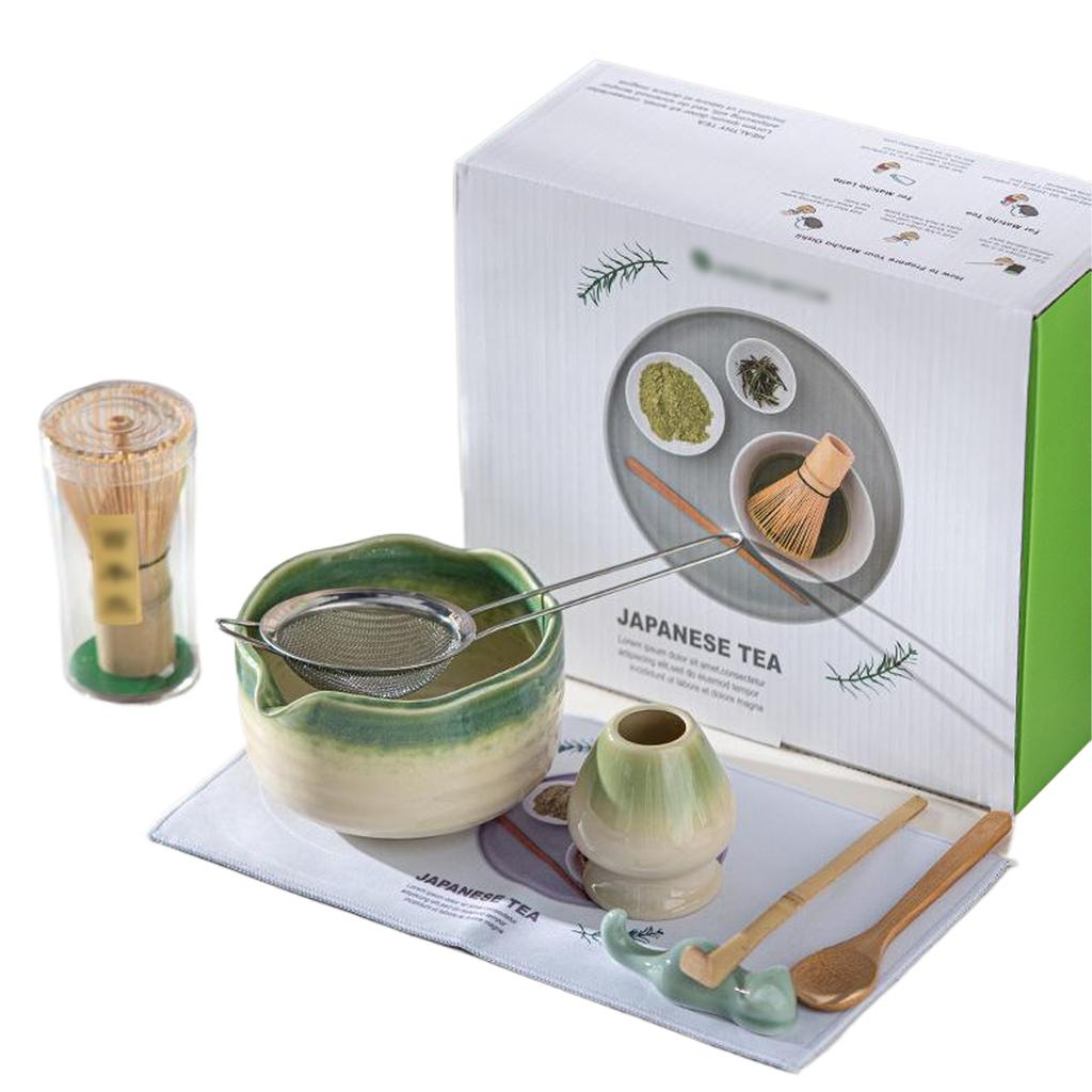Matcha Set Premium 8PCS Ceramic Bowl & Whisky Japanese Style Matcha Accessories Gift Box Matcha Ceremony Tools Kit for Tea Lover