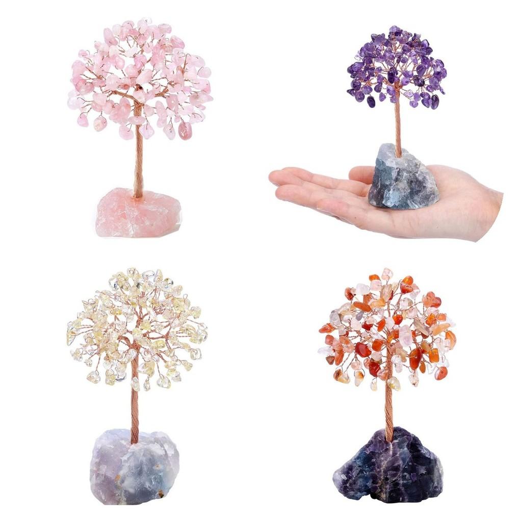 Natural Crystal Colorful Tree Ornament Irregular Base Craft Tabletop Decoration