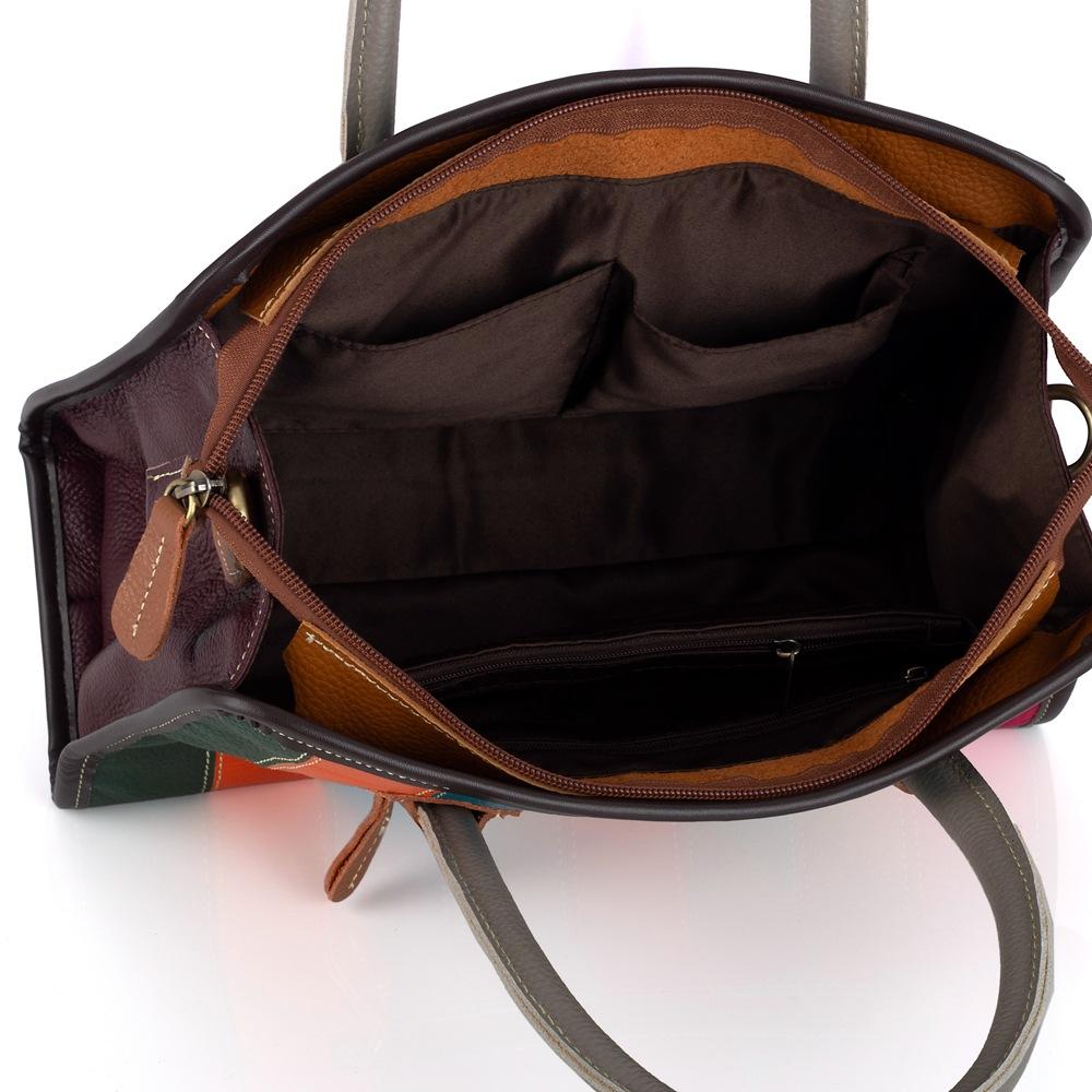 Leather Women'S Bag, Colored Stripes Contrasting Color Shoulder Messenger Bag, Cowhide Handbag.