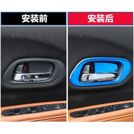 For Honda HR-V Vezel 2016-2021 Blue Steel Inner Door Handle Frame Decor Trim 4*