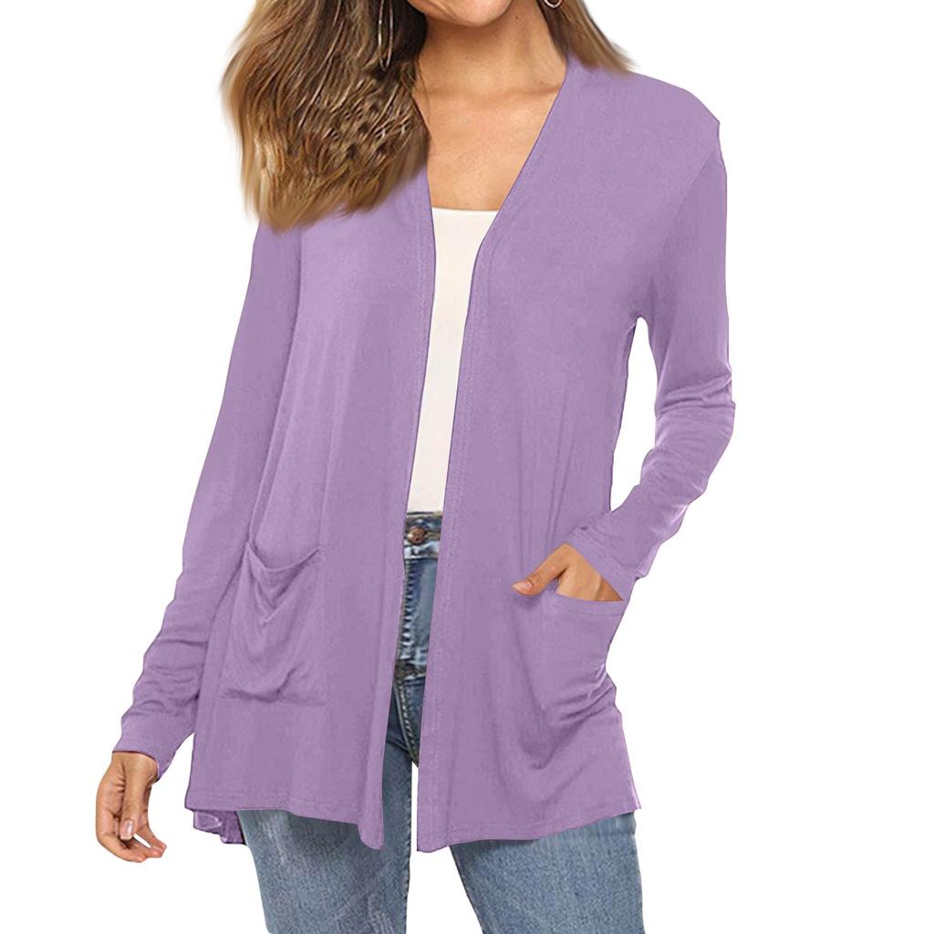 Women's Fashion Solid-Colour Long-Sleeved Pocketed Slim-Fit Cardigan Jacket