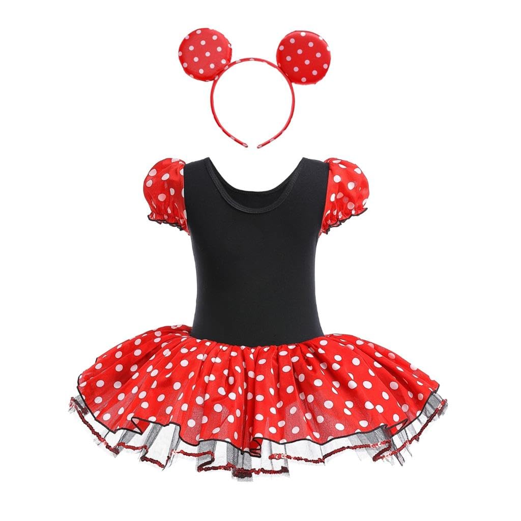 Dressy Daisy Minnie Mouse Halloween Costume for Girls, Kids, Polka Dot Skirt, Short Sleeves, Bow Tie, and Headband, Size 90, Ages 12-24 Months