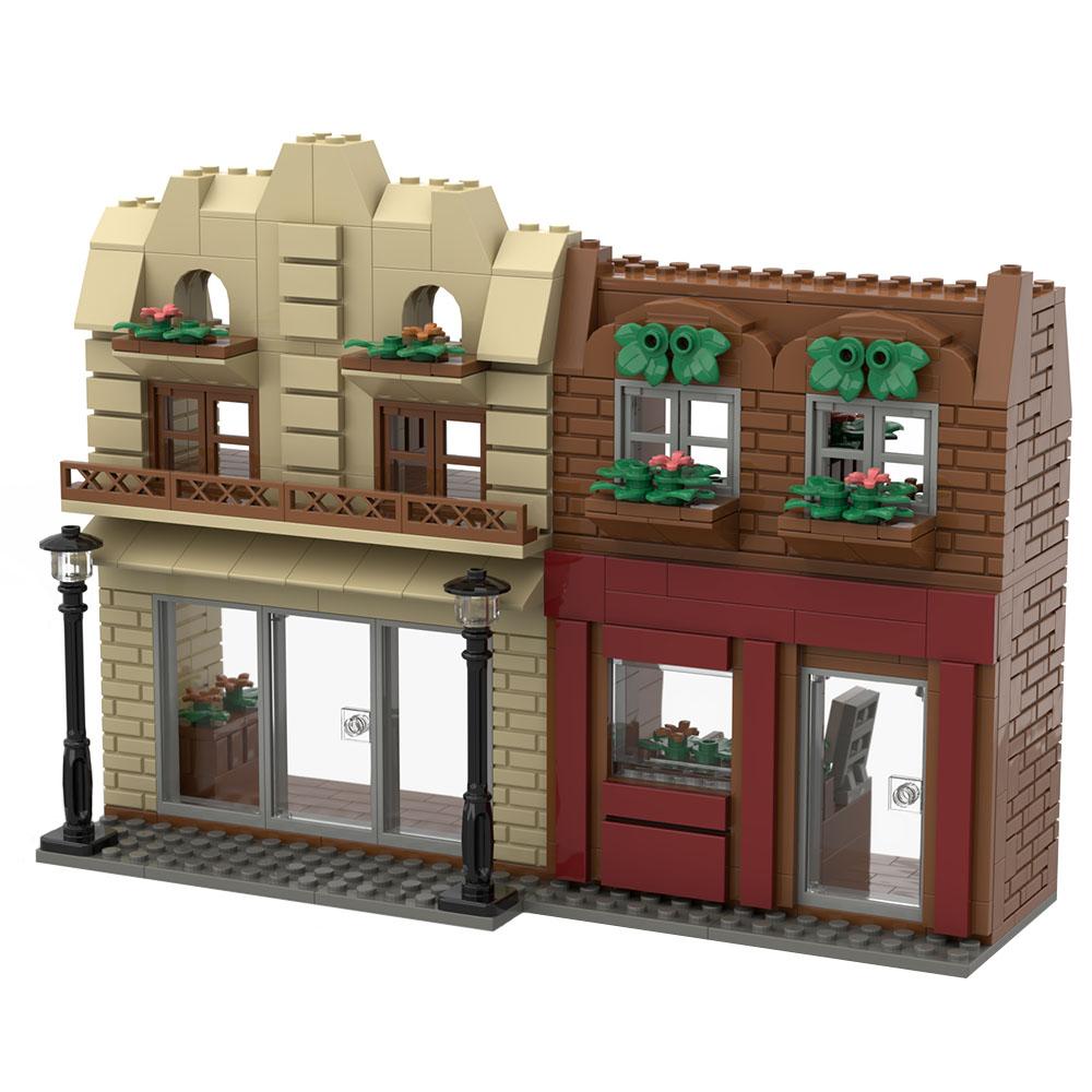 MOC scene toy boy girl flower shop street view city Diy small particle building block assembly gift