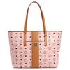 New MCM Toni Visetos Canvas Tote Bag, Shopping Bag, Shoulder Bag Women's Light Mist Pink With Cognac MWPBAF001PZ001