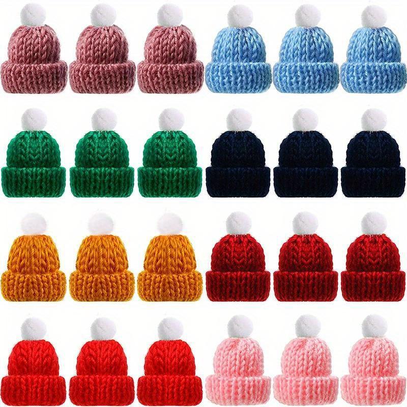 20pcs Mini Knitting Hats Christmas Mini Knitting Doll Hats Mini Wool Hat for Christmas Ornaments DIY Sewing Crafts Materials