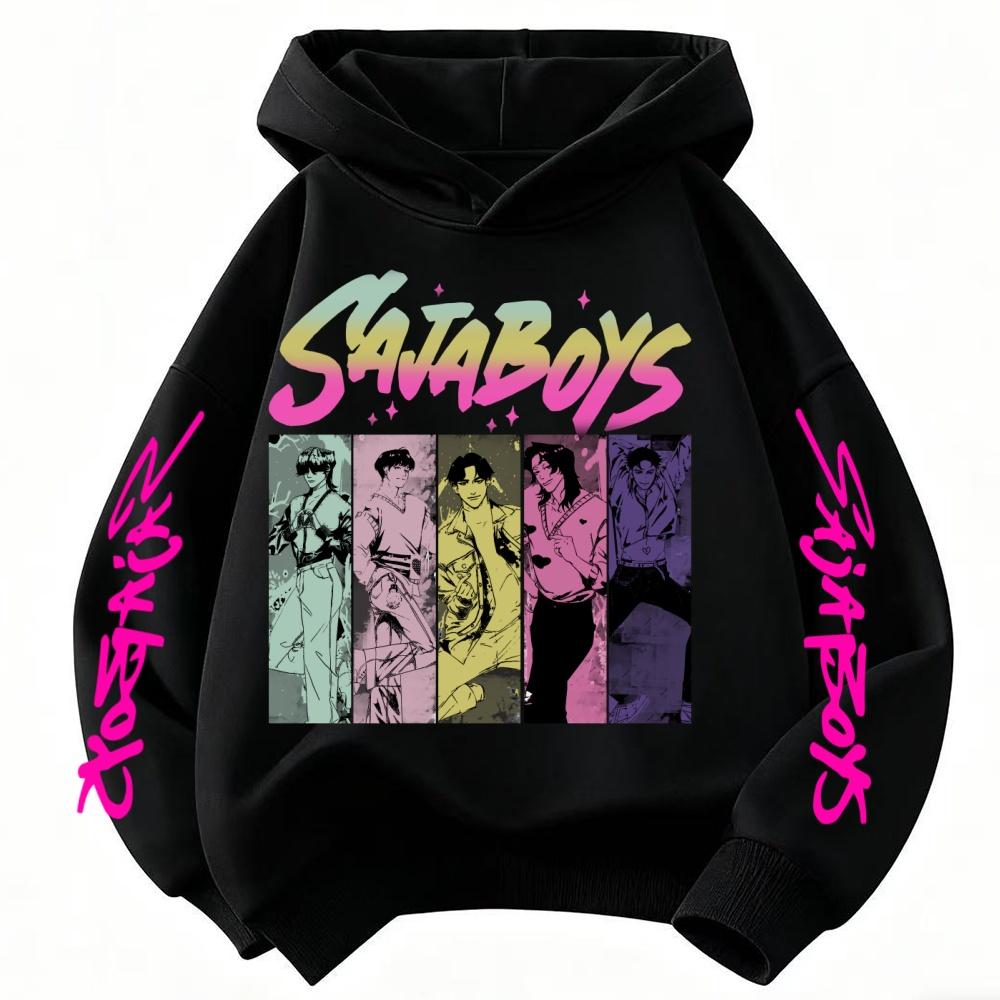 Cute Girls Hooded Sweatshirt Warm Rumi KPop Demon Hunter Cartoon Children's Wave Fashion Tops Casual Black Pink Clothing