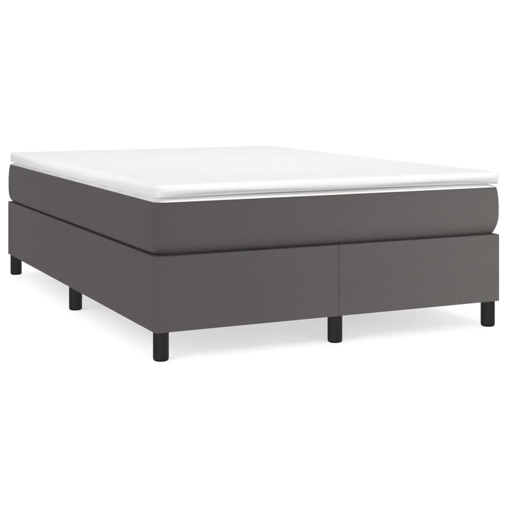Box Spring Bed Frame Gray 140 x 190 cm Faux Leather