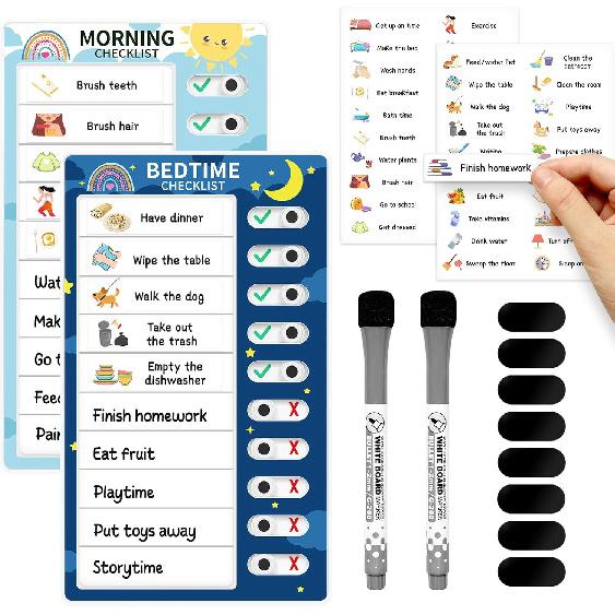 Chore Chart for Kids: Dry Erase Visual Schedule, Magnetic Bedtime/Morning Routine Chart - Toddler Chore Board, Checklist, To Do List for Kids (1