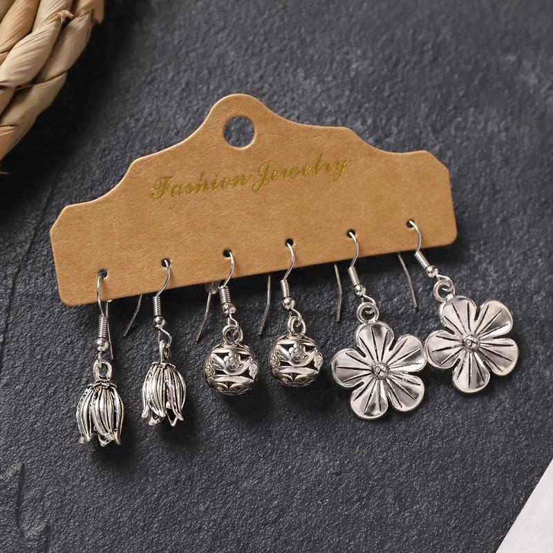 Earrings Set, Retro Handmade Tibetan Silver Earrings, Simple and Versatile Fringed Women's Ear Jewelry.