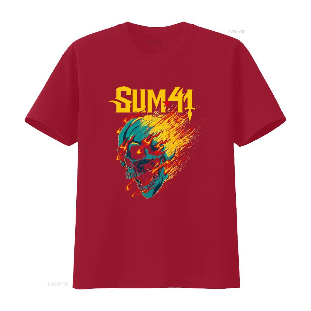 Sum 41 T shirt Rock Band Skull Flame Print Cotton Sizes S 5XL vintage Washed Top For Everyday Wear Breathable Comfortable