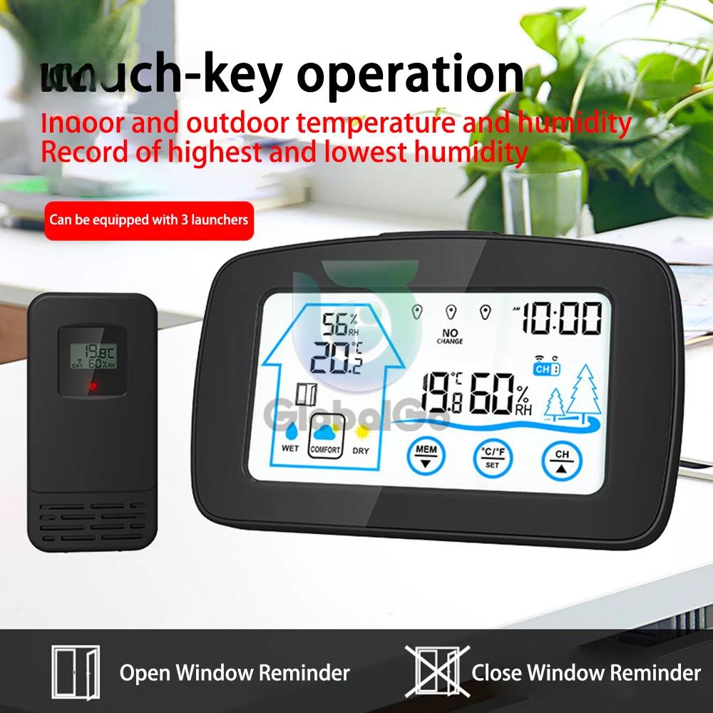 Großer LCD-Touchscreen Drahtloses Digitales Innen-Außen-Thermometer Hygrometer Wetterstation für Zuhause