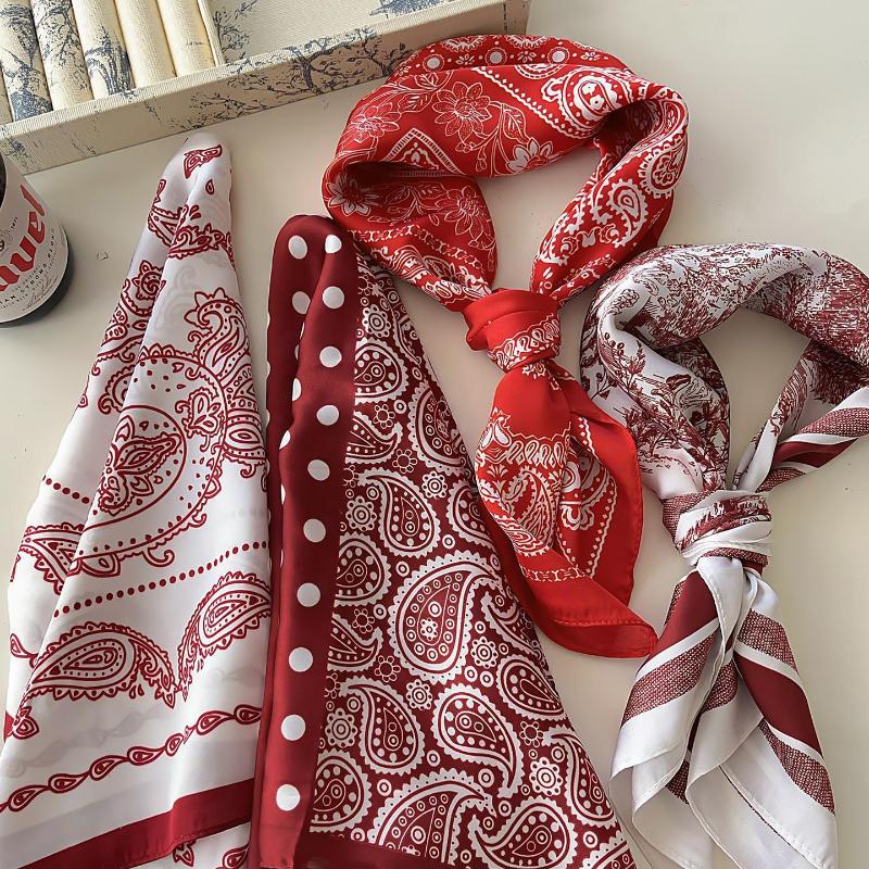 Women Satin Polka Dot Paisley Square Scarf Bandana Multi-use Headband Waist Belt Bag Decoration Daily Travel Accessories
