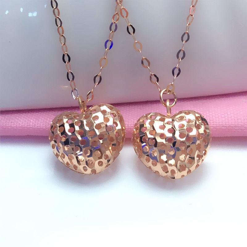 Pure Purple Gold Shiny Hollow Heart Temperament Colored Gold Plated Rose Gold Pendant Necklace Women